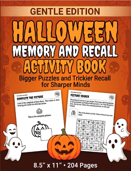 Cover of Halloween Memory and Recall Activity Book, Gentle Edition